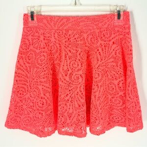 Aeropostale Womens Festive Neon Coral Orange Skirt Crochet Lace Overlay | Small